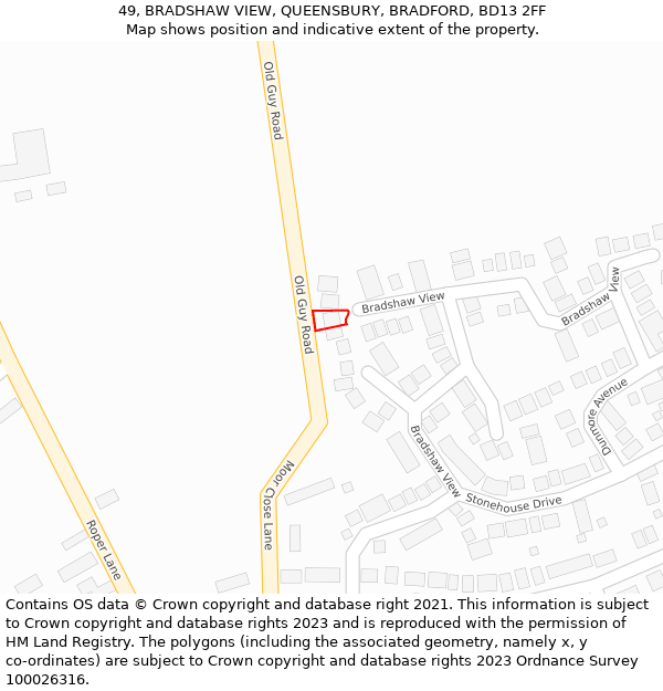 49, BRADSHAW VIEW, QUEENSBURY, BRADFORD, BD13 2FF: Location map and indicative extent of plot