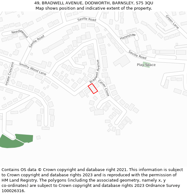 49, BRADWELL AVENUE, DODWORTH, BARNSLEY, S75 3QU: Location map and indicative extent of plot