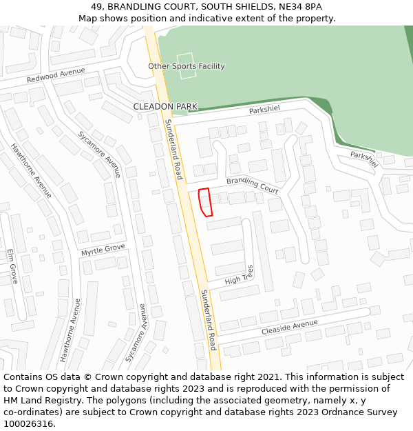 49, BRANDLING COURT, SOUTH SHIELDS, NE34 8PA: Location map and indicative extent of plot