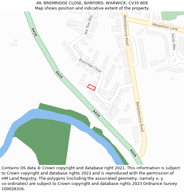 49, BREMRIDGE CLOSE, BARFORD, WARWICK, CV35 8DE: Location map and indicative extent of plot