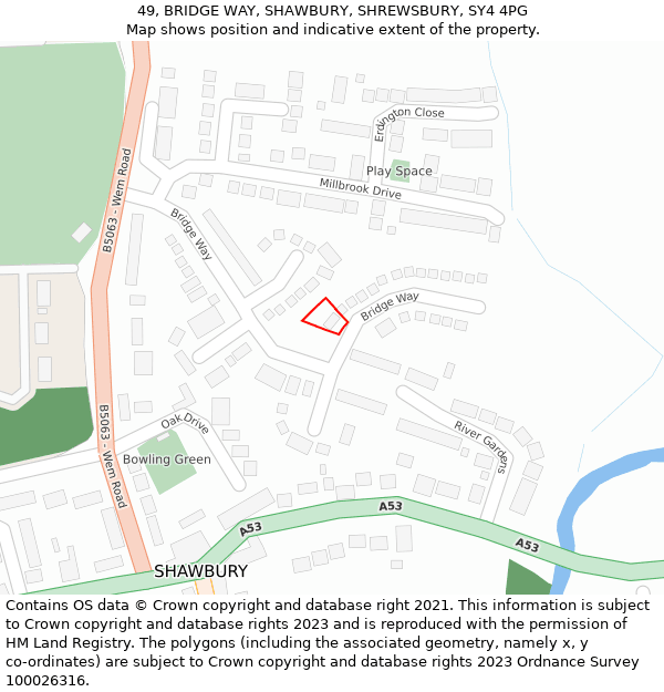 49, BRIDGE WAY, SHAWBURY, SHREWSBURY, SY4 4PG: Location map and indicative extent of plot