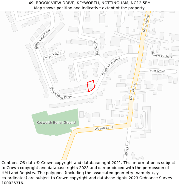 49, BROOK VIEW DRIVE, KEYWORTH, NOTTINGHAM, NG12 5RA: Location map and indicative extent of plot