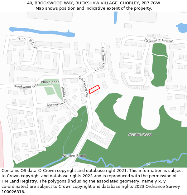 49, BROOKWOOD WAY, BUCKSHAW VILLAGE, CHORLEY, PR7 7GW: Location map and indicative extent of plot