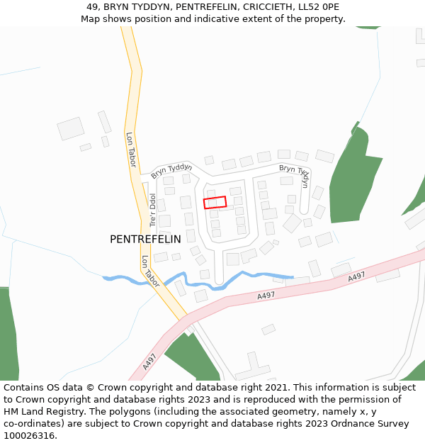 49, BRYN TYDDYN, PENTREFELIN, CRICCIETH, LL52 0PE: Location map and indicative extent of plot