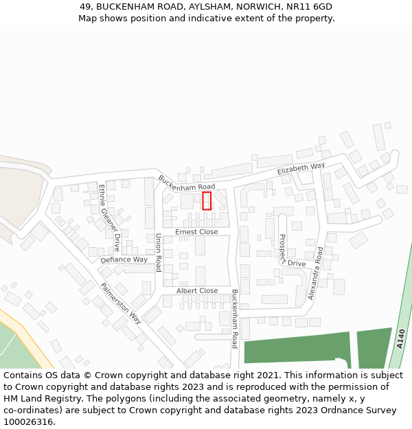 49, BUCKENHAM ROAD, AYLSHAM, NORWICH, NR11 6GD: Location map and indicative extent of plot