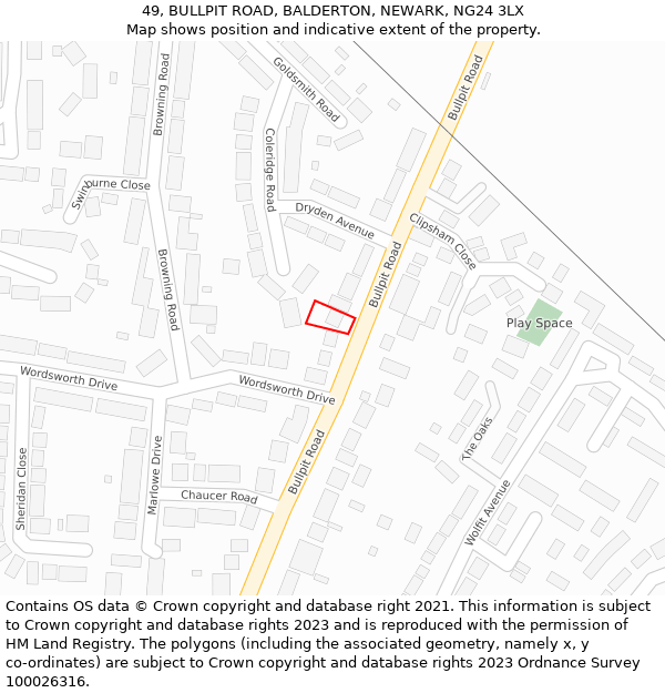 49, BULLPIT ROAD, BALDERTON, NEWARK, NG24 3LX: Location map and indicative extent of plot