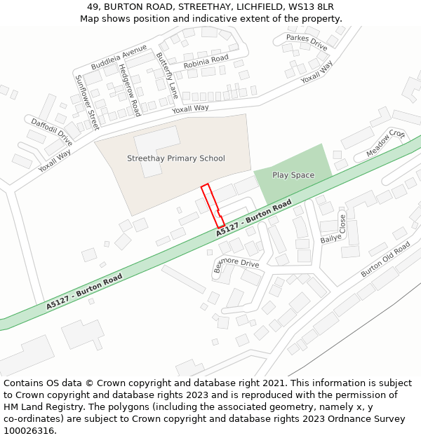 49, BURTON ROAD, STREETHAY, LICHFIELD, WS13 8LR: Location map and indicative extent of plot