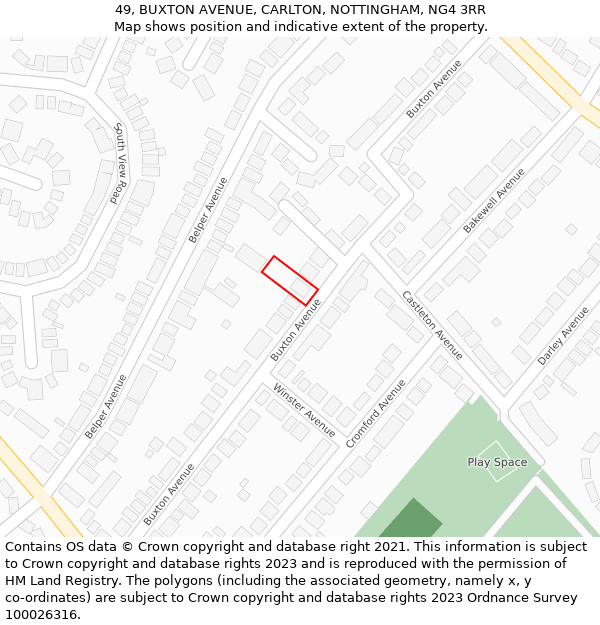 49, BUXTON AVENUE, CARLTON, NOTTINGHAM, NG4 3RR: Location map and indicative extent of plot