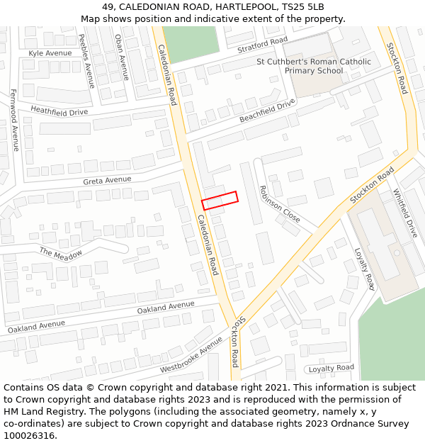 49, CALEDONIAN ROAD, HARTLEPOOL, TS25 5LB: Location map and indicative extent of plot