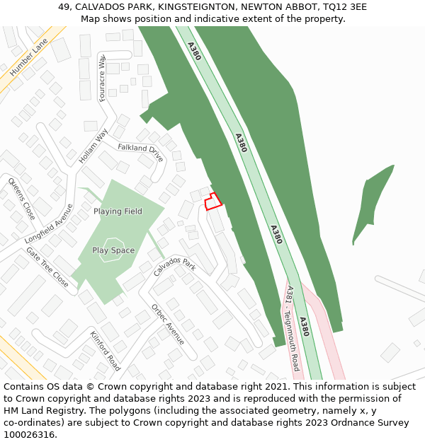 49, CALVADOS PARK, KINGSTEIGNTON, NEWTON ABBOT, TQ12 3EE: Location map and indicative extent of plot