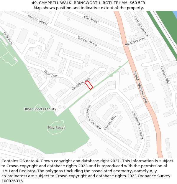 49, CAMPBELL WALK, BRINSWORTH, ROTHERHAM, S60 5FR: Location map and indicative extent of plot