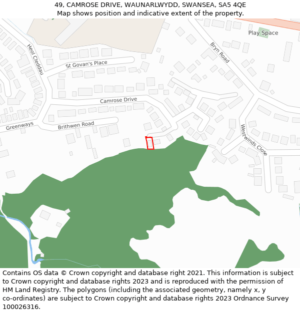 49, CAMROSE DRIVE, WAUNARLWYDD, SWANSEA, SA5 4QE: Location map and indicative extent of plot