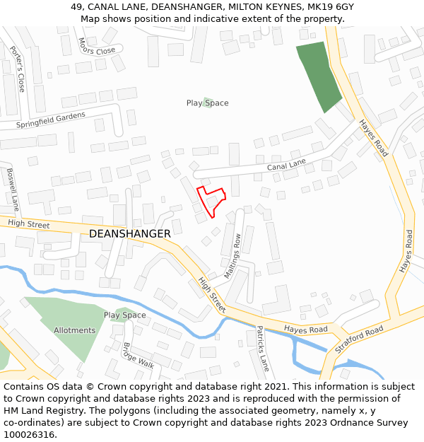 49, CANAL LANE, DEANSHANGER, MILTON KEYNES, MK19 6GY: Location map and indicative extent of plot