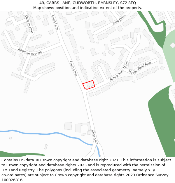 49, CARRS LANE, CUDWORTH, BARNSLEY, S72 8EQ: Location map and indicative extent of plot