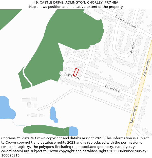 49, CASTLE DRIVE, ADLINGTON, CHORLEY, PR7 4EA: Location map and indicative extent of plot