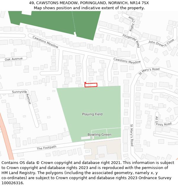 49, CAWSTONS MEADOW, PORINGLAND, NORWICH, NR14 7SX: Location map and indicative extent of plot