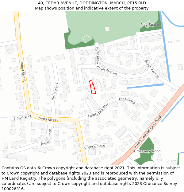 49, CEDAR AVENUE, DODDINGTON, MARCH, PE15 0LD: Location map and indicative extent of plot