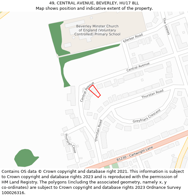 49, CENTRAL AVENUE, BEVERLEY, HU17 8LL: Location map and indicative extent of plot
