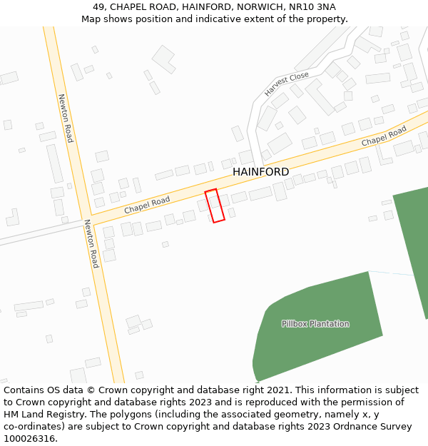 49, CHAPEL ROAD, HAINFORD, NORWICH, NR10 3NA: Location map and indicative extent of plot