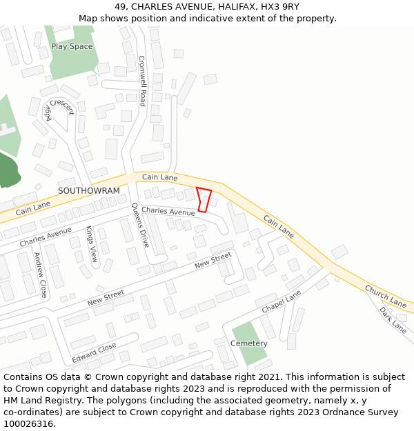 49, CHARLES AVENUE, HALIFAX, HX3 9RY: Location map and indicative extent of plot