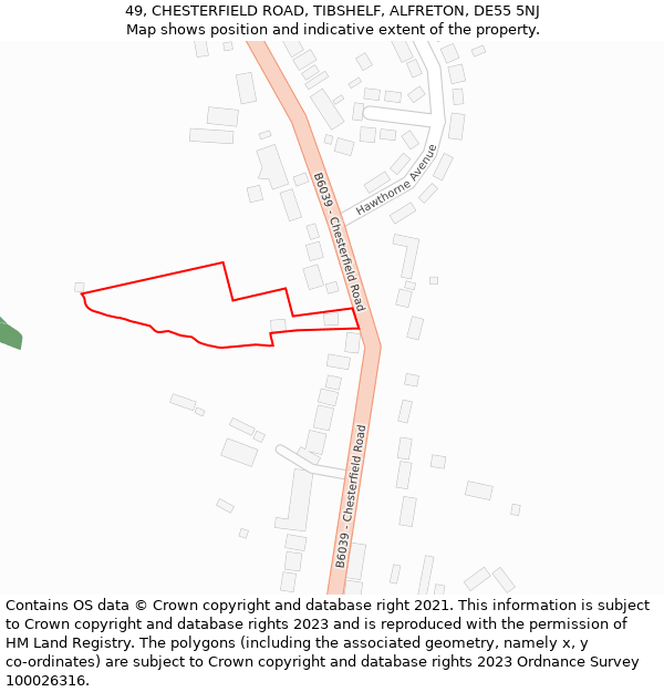 49, CHESTERFIELD ROAD, TIBSHELF, ALFRETON, DE55 5NJ: Location map and indicative extent of plot