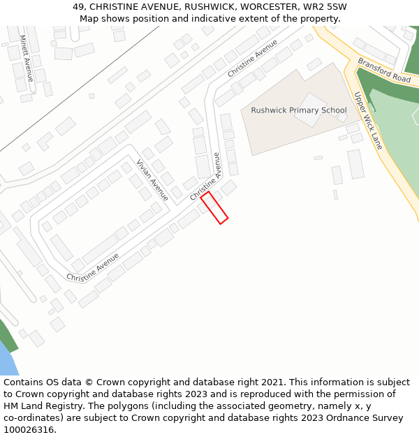 49, CHRISTINE AVENUE, RUSHWICK, WORCESTER, WR2 5SW: Location map and indicative extent of plot