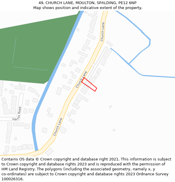 49, CHURCH LANE, MOULTON, SPALDING, PE12 6NP: Location map and indicative extent of plot