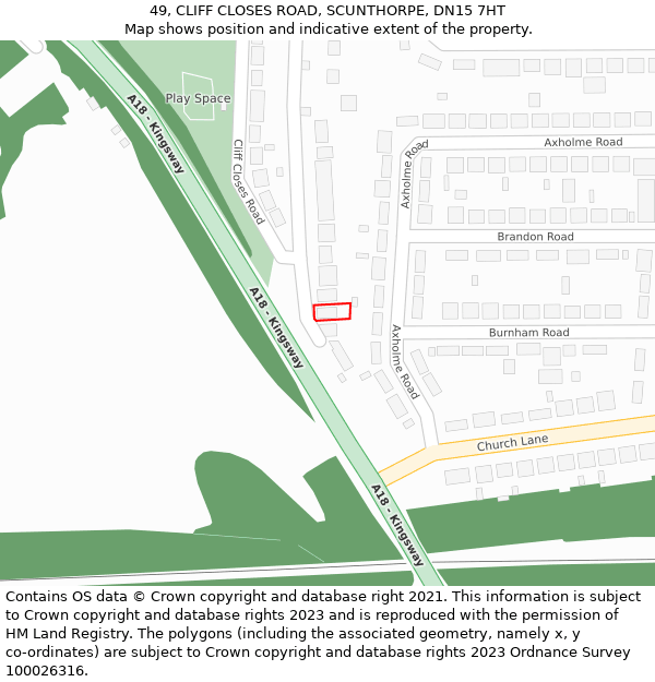 49, CLIFF CLOSES ROAD, SCUNTHORPE, DN15 7HT: Location map and indicative extent of plot