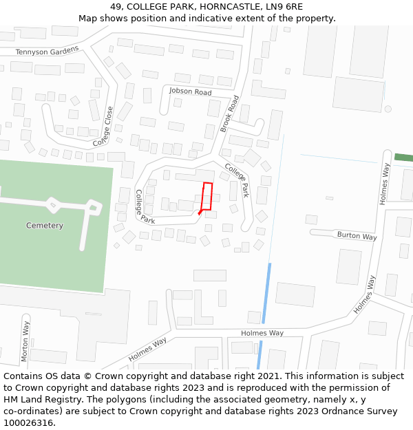 49, COLLEGE PARK, HORNCASTLE, LN9 6RE: Location map and indicative extent of plot
