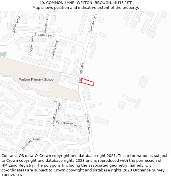 49, COMMON LANE, WELTON, BROUGH, HU15 1PT: Location map and indicative extent of plot