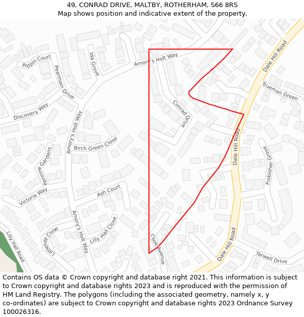 49, CONRAD DRIVE, MALTBY, ROTHERHAM, S66 8RS: Location map and indicative extent of plot