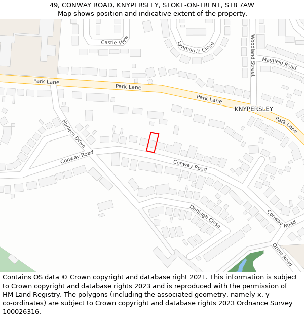 49, CONWAY ROAD, KNYPERSLEY, STOKE-ON-TRENT, ST8 7AW: Location map and indicative extent of plot