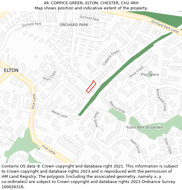 49, COPPICE GREEN, ELTON, CHESTER, CH2 4RH: Location map and indicative extent of plot