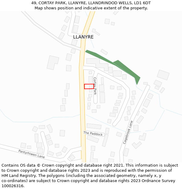 49, CORTAY PARK, LLANYRE, LLANDRINDOD WELLS, LD1 6DT: Location map and indicative extent of plot