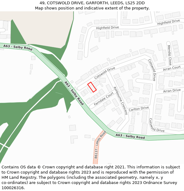 49, COTSWOLD DRIVE, GARFORTH, LEEDS, LS25 2DD: Location map and indicative extent of plot