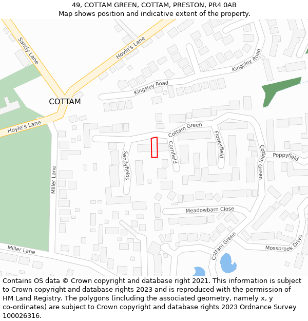 49, COTTAM GREEN, COTTAM, PRESTON, PR4 0AB: Location map and indicative extent of plot