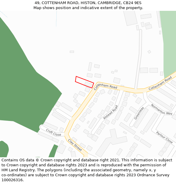 49, COTTENHAM ROAD, HISTON, CAMBRIDGE, CB24 9ES: Location map and indicative extent of plot