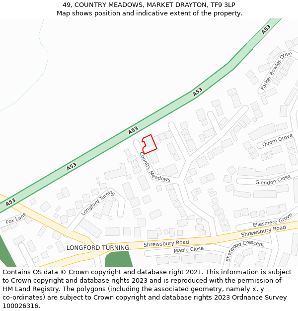 49, COUNTRY MEADOWS, MARKET DRAYTON, TF9 3LP: Location map and indicative extent of plot