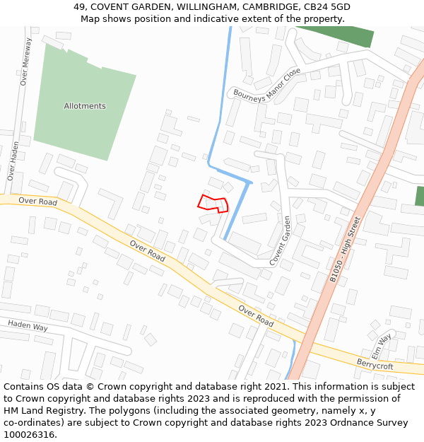 49, COVENT GARDEN, WILLINGHAM, CAMBRIDGE, CB24 5GD: Location map and indicative extent of plot