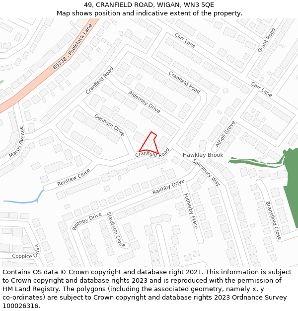 49, CRANFIELD ROAD, WIGAN, WN3 5QE: Location map and indicative extent of plot
