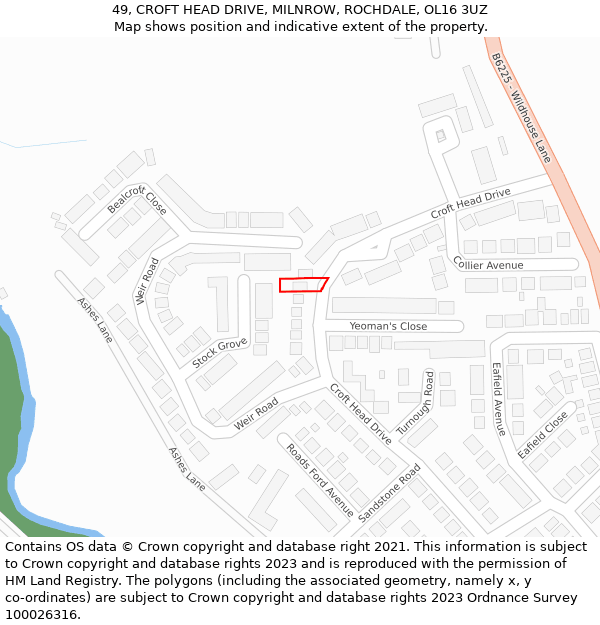 49, CROFT HEAD DRIVE, MILNROW, ROCHDALE, OL16 3UZ: Location map and indicative extent of plot