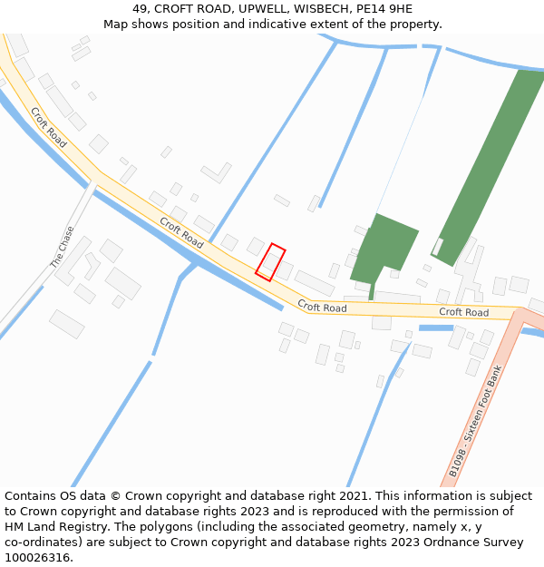 49, CROFT ROAD, UPWELL, WISBECH, PE14 9HE: Location map and indicative extent of plot