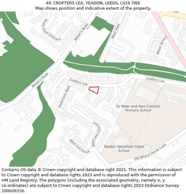 49, CROFTERS LEA, YEADON, LEEDS, LS19 7WE: Location map and indicative extent of plot