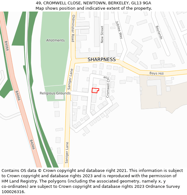 49, CROMWELL CLOSE, NEWTOWN, BERKELEY, GL13 9GA: Location map and indicative extent of plot