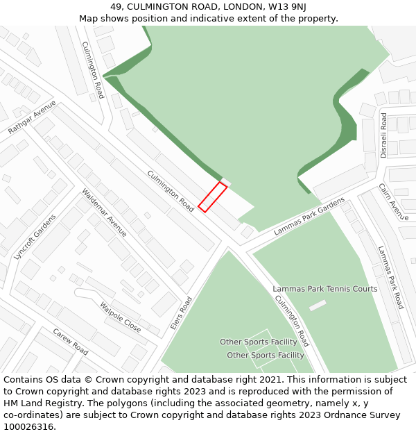 49, CULMINGTON ROAD, LONDON, W13 9NJ: Location map and indicative extent of plot