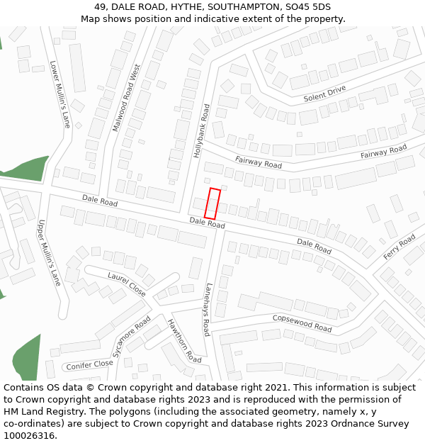 49, DALE ROAD, HYTHE, SOUTHAMPTON, SO45 5DS: Location map and indicative extent of plot