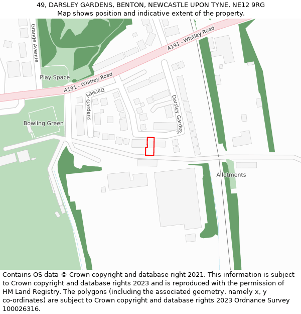 49, DARSLEY GARDENS, BENTON, NEWCASTLE UPON TYNE, NE12 9RG: Location map and indicative extent of plot