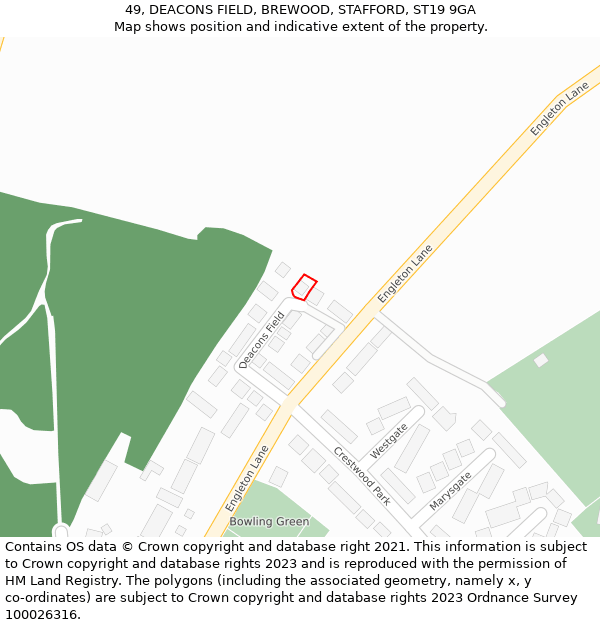 49, DEACONS FIELD, BREWOOD, STAFFORD, ST19 9GA: Location map and indicative extent of plot