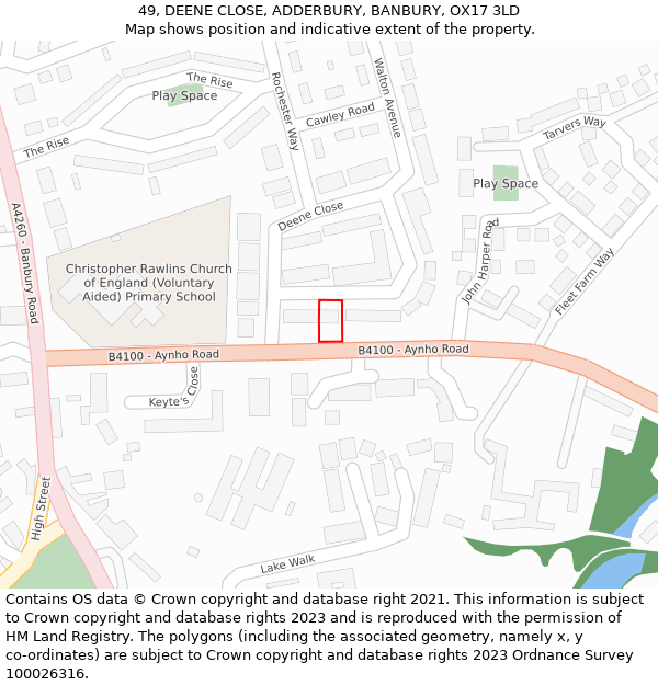 49, DEENE CLOSE, ADDERBURY, BANBURY, OX17 3LD: Location map and indicative extent of plot