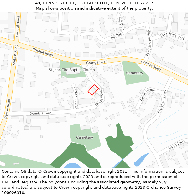 49, DENNIS STREET, HUGGLESCOTE, COALVILLE, LE67 2FP: Location map and indicative extent of plot